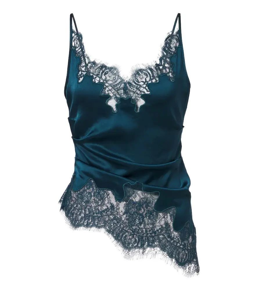Jacques Wei Ruched lace-trimmed satin camisole