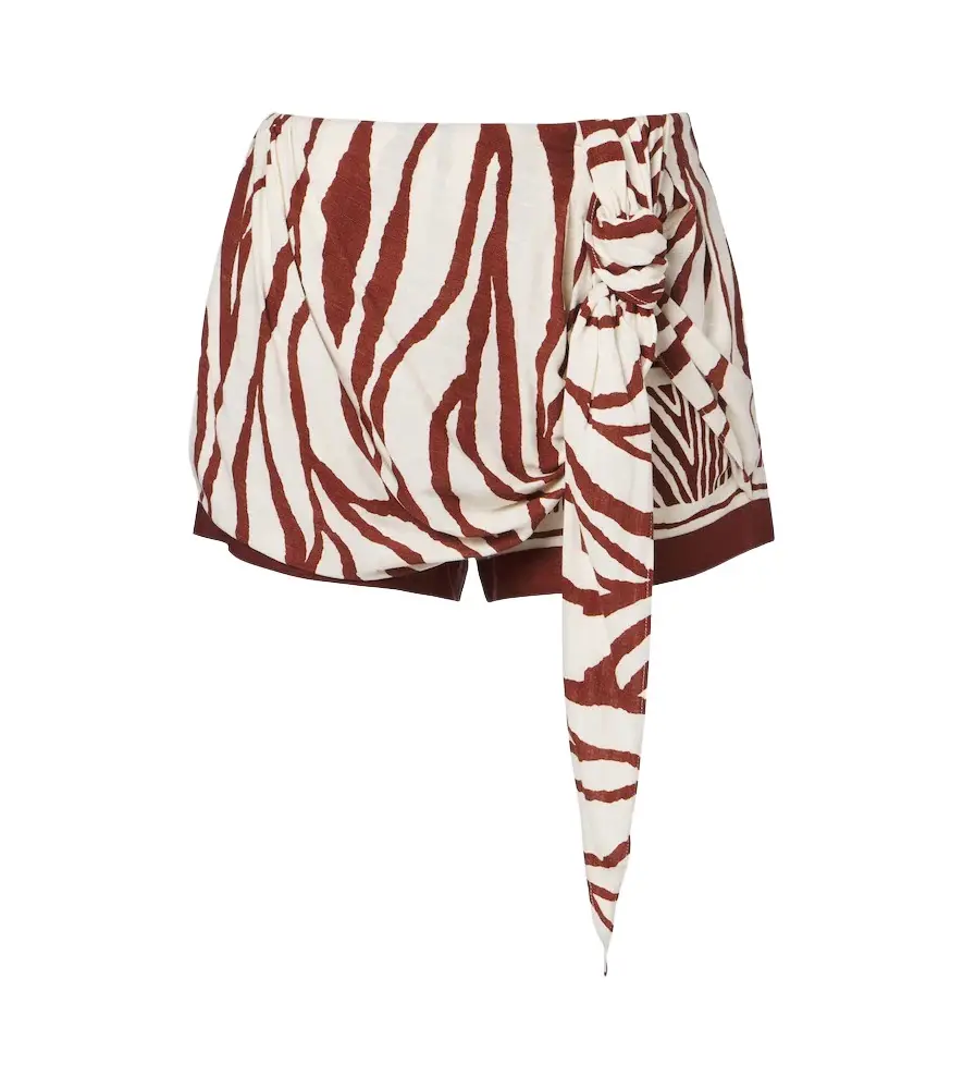 Leather-trimmed printed shorts