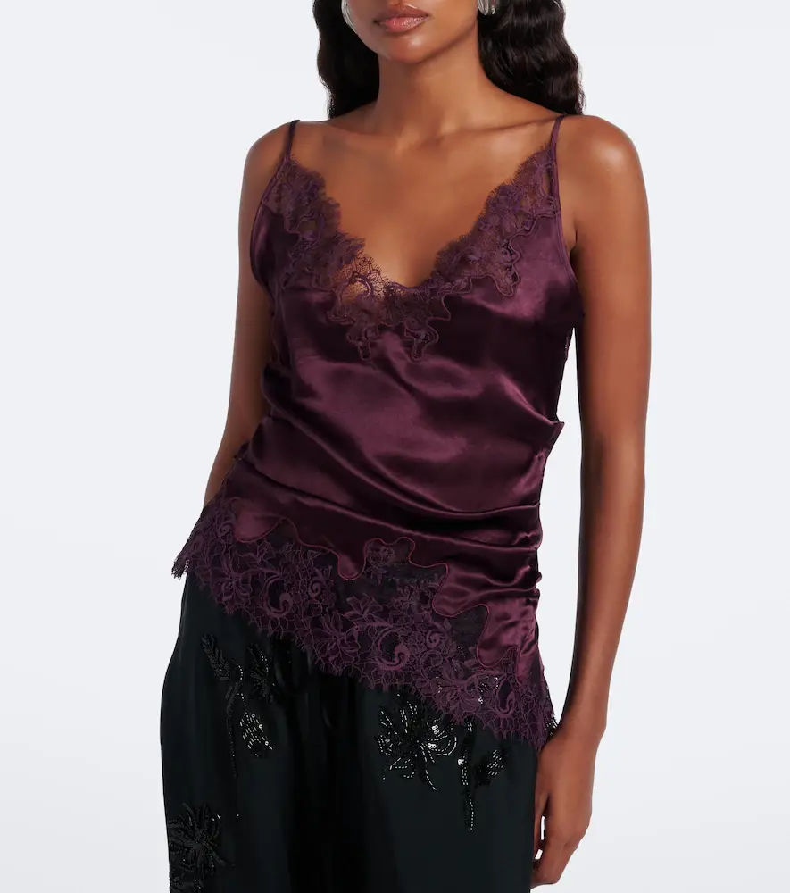 Jacques Wei Ruched lace-trimmed satin camisole | Thumbnail 2