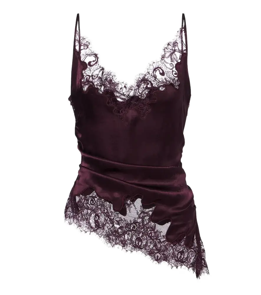Jacques Wei Ruched lace-trimmed satin camisole