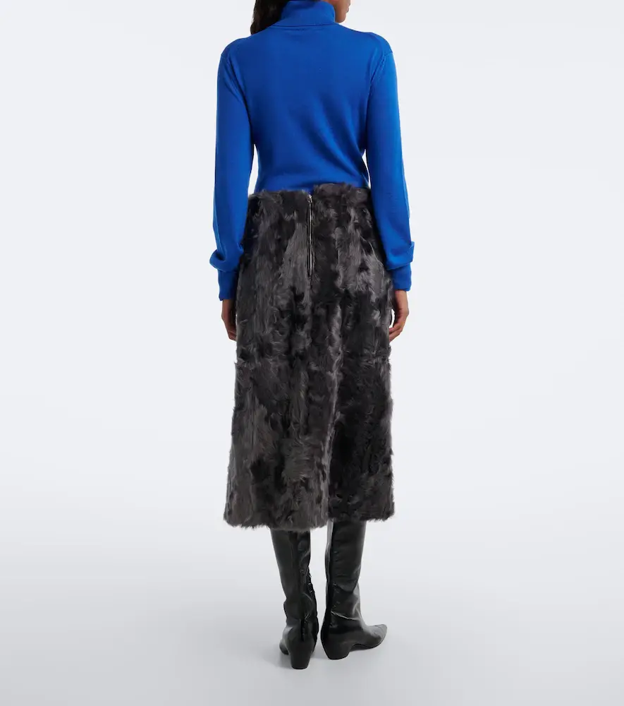 Yves Salomon Shearling midi skirt | Thumbnail 5