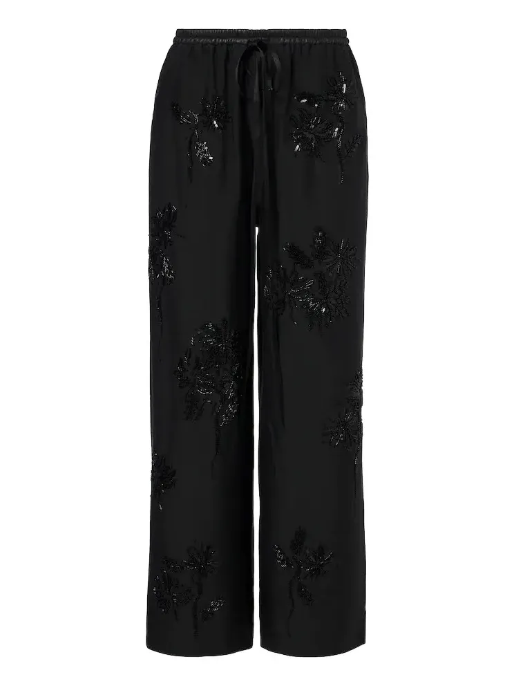 Embellished leather-trimmed wide-leg pants Embellished leather-trimmed wide-leg pants