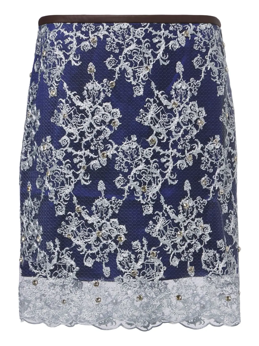 Embellished leather-trimmed lace miniskirt Embellished leather-trimmed lace miniskirt