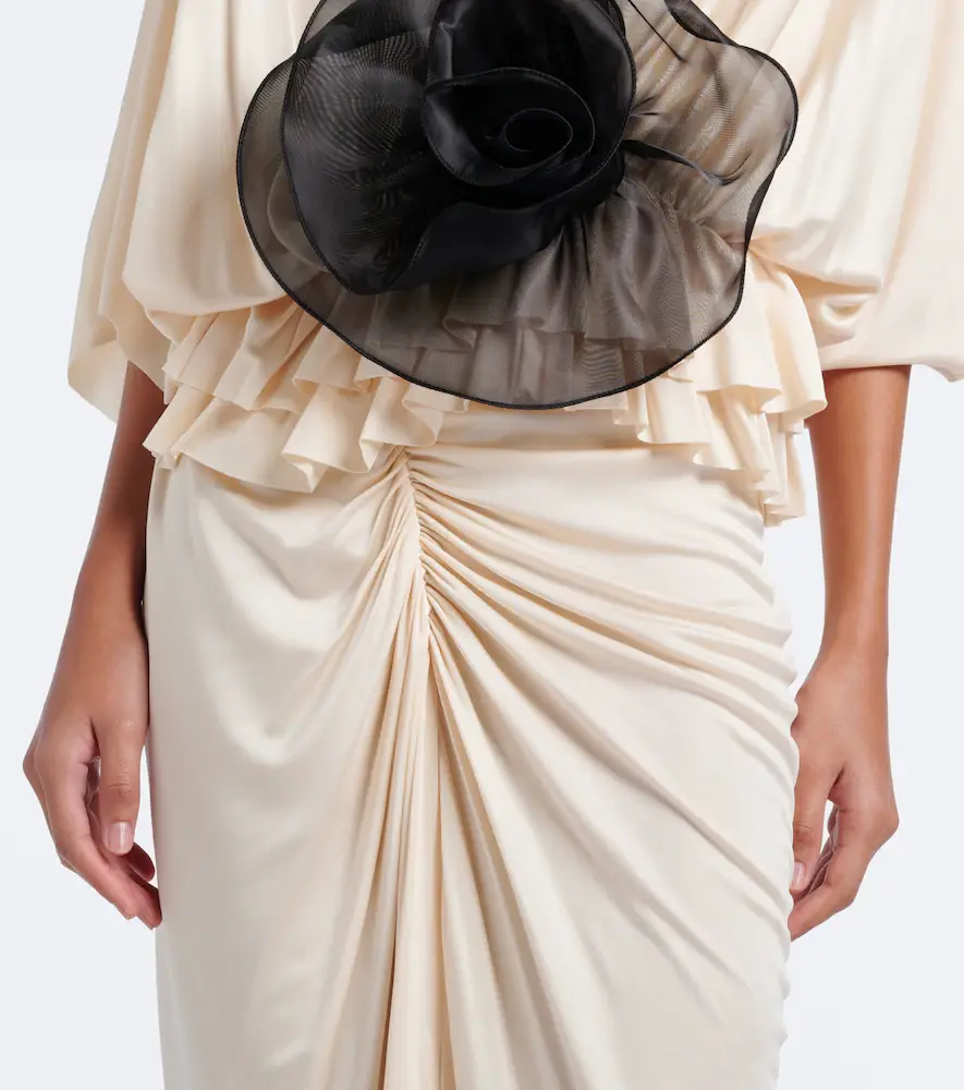 Jacques Wei Floral-appliqué gathered satin maxi dress | Thumbnail 3