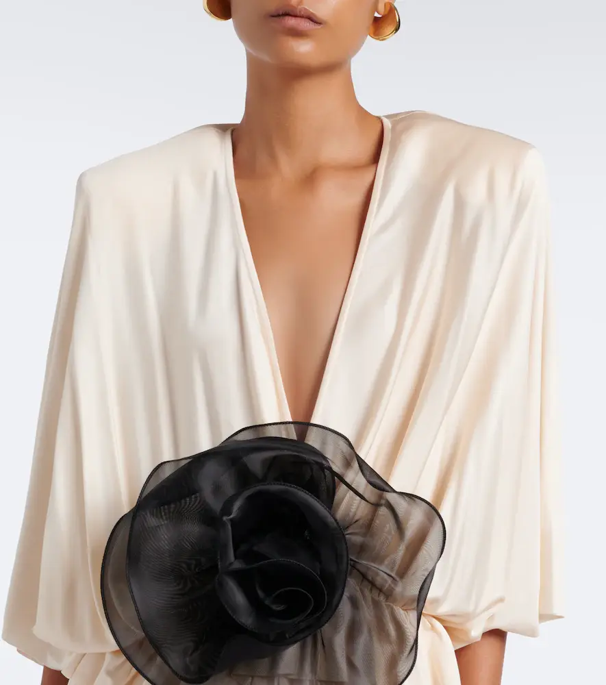 Jacques Wei Floral-appliqué gathered satin maxi dress | Thumbnail 4