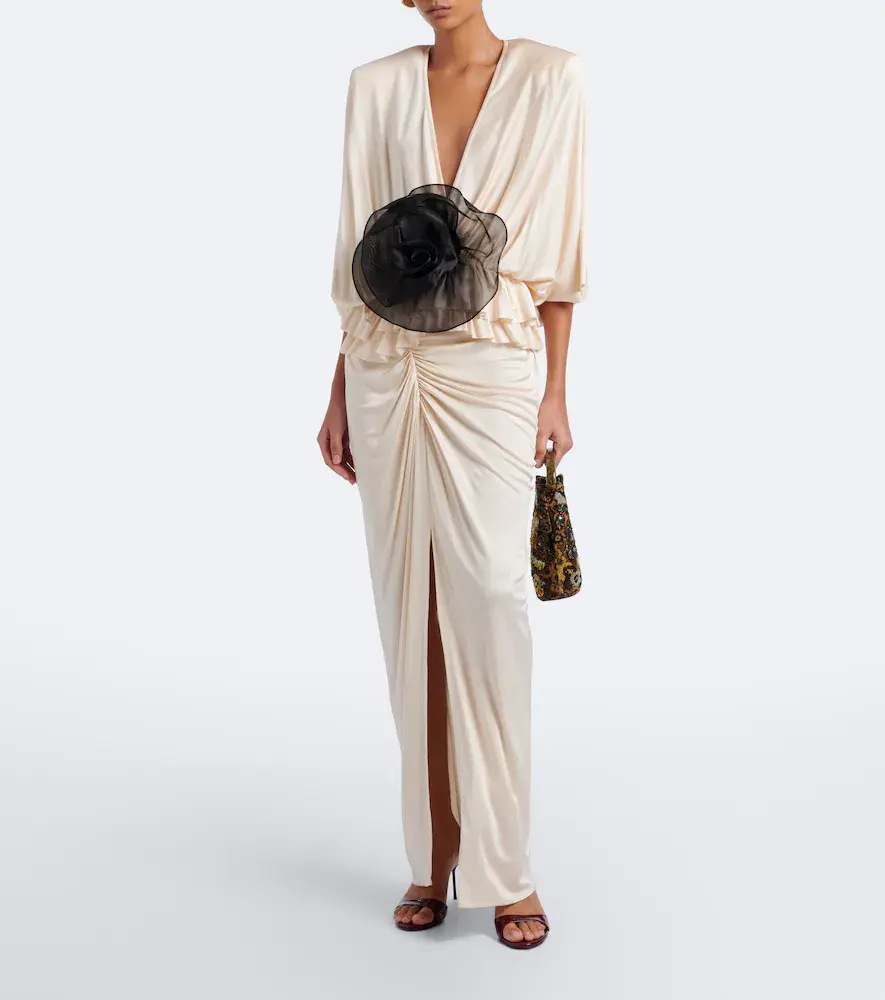Jacques Wei Floral-appliqué gathered satin maxi dress | Thumbnail 5