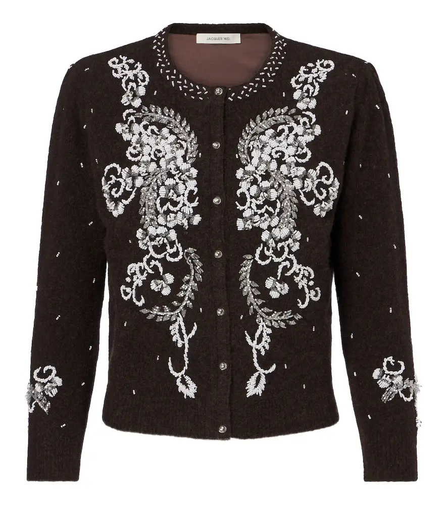 Beaded wool-blend cardigan