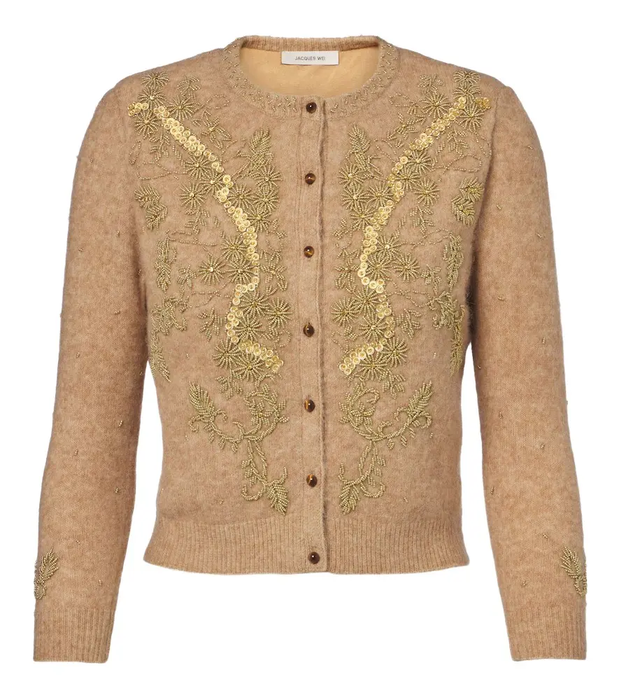 Beaded wool and alpaca-blend cardigan