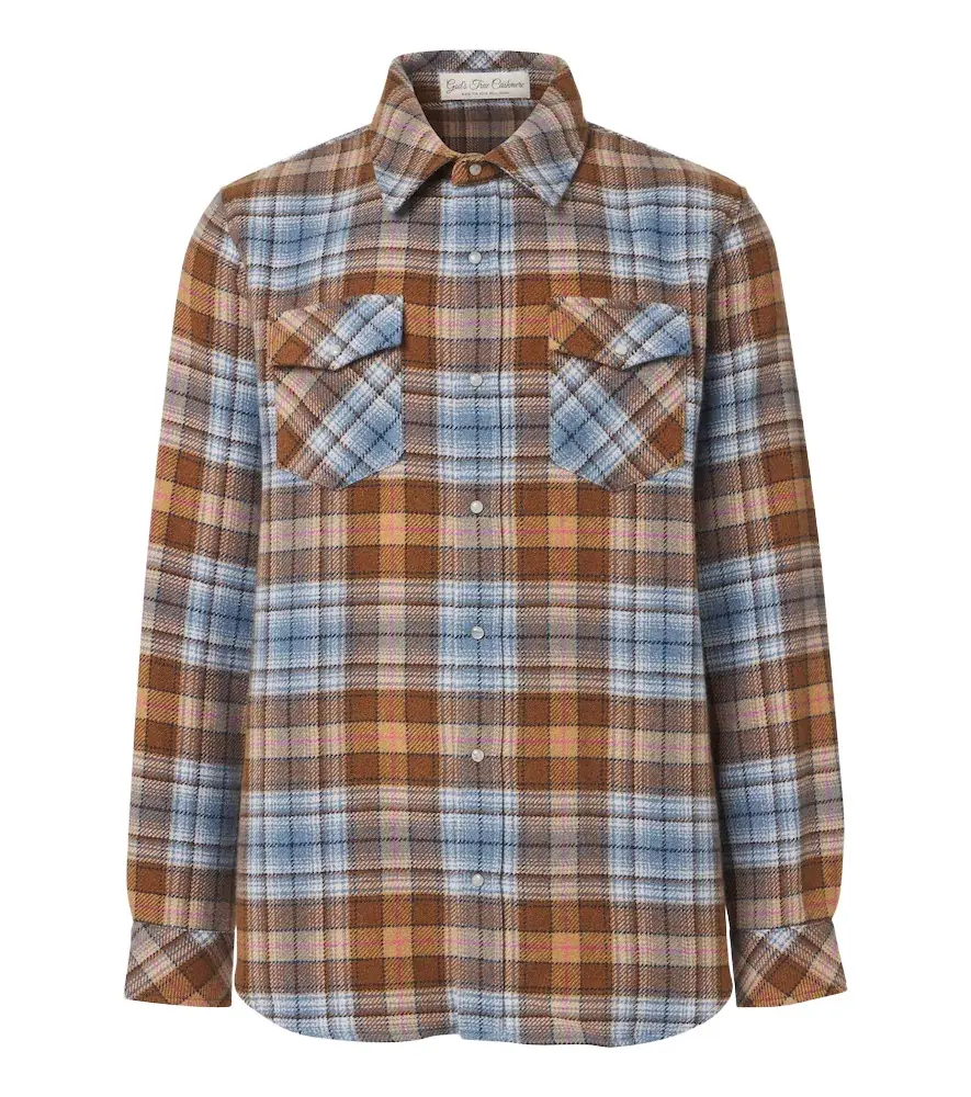 God’s True Cashmere Nomad plaid cashmere shirt with moonstones