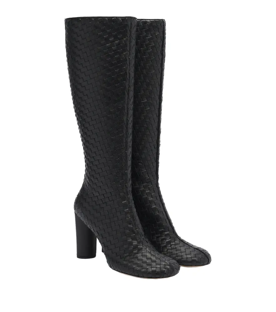 Bottega Veneta Cherry Intrecciato leather knee-high boots