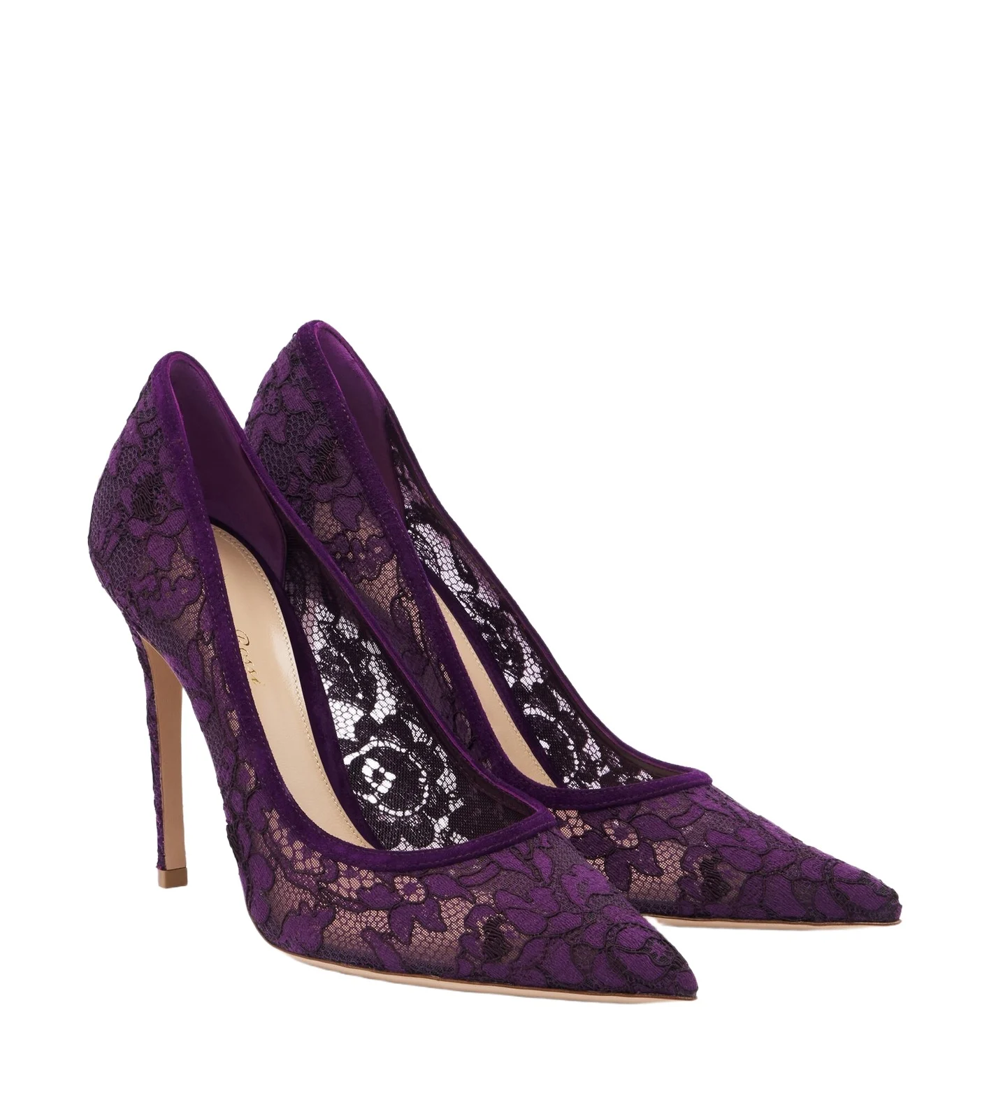Gianvito Rossi Claudia suede-trimmed lace pumps