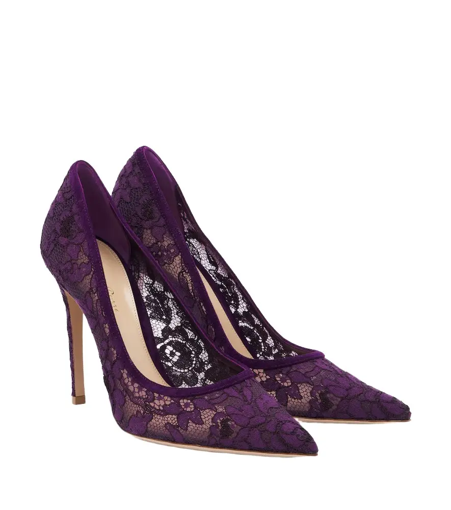 Gianvito Rossi Claudia suede-trimmed lace pumps