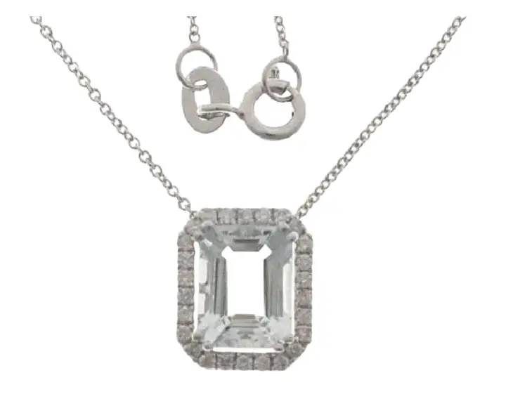 1.50ct Aquamarine Diamond 18K Gold Invisible Set Pendant Chain Necklace 1.50ct Aquamarine Diamond 18K Gold Invisible Set Pendant Chain Necklace