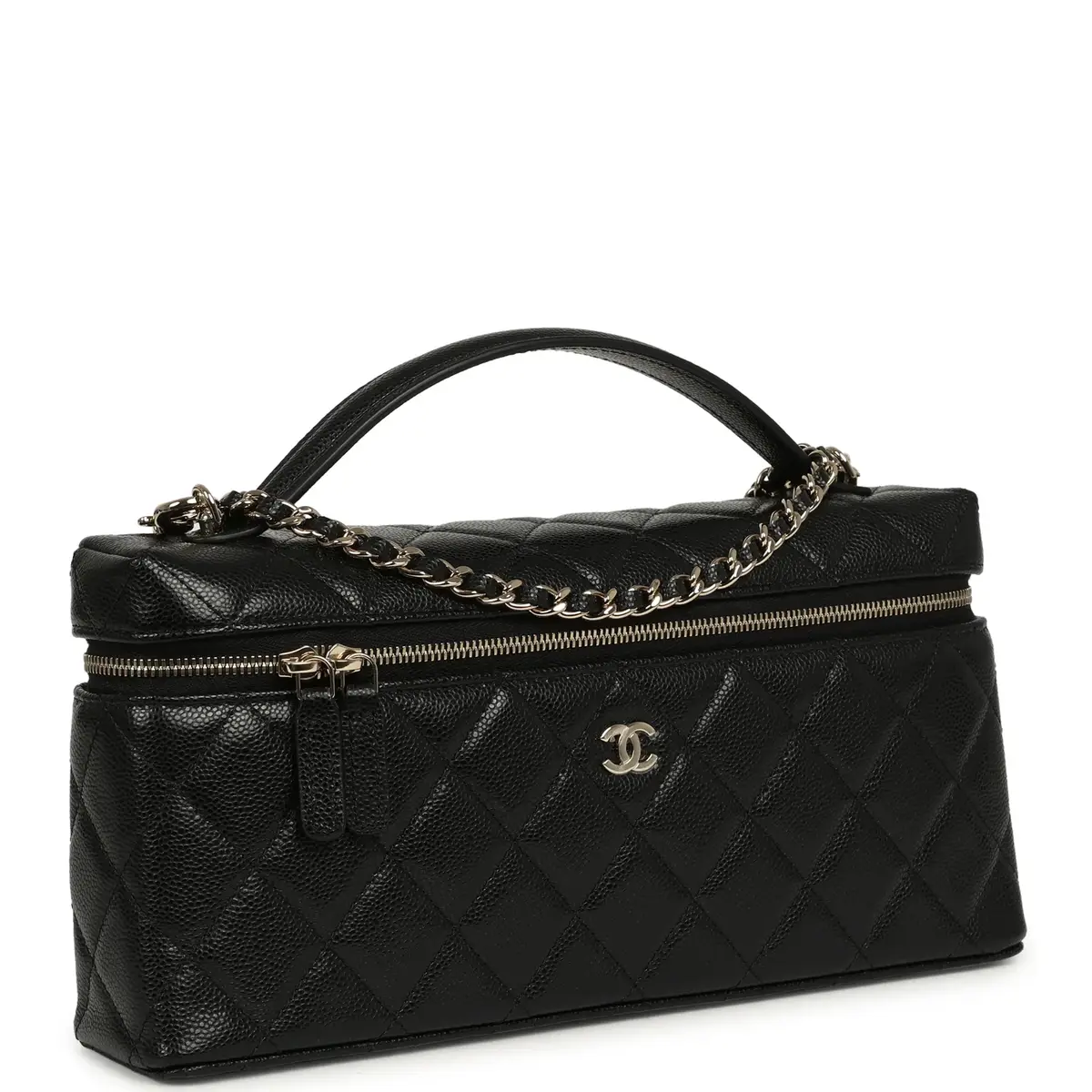 Chanel Chanel East West Top Handle Long Vanity Case with Chain Black Caviar Light Gold Hardware | Thumbnail 2 Chanel Chanel East West Top Handle Long Vanity Case with Chain Black Caviar Light Gold Hardware | Thumbnail 2