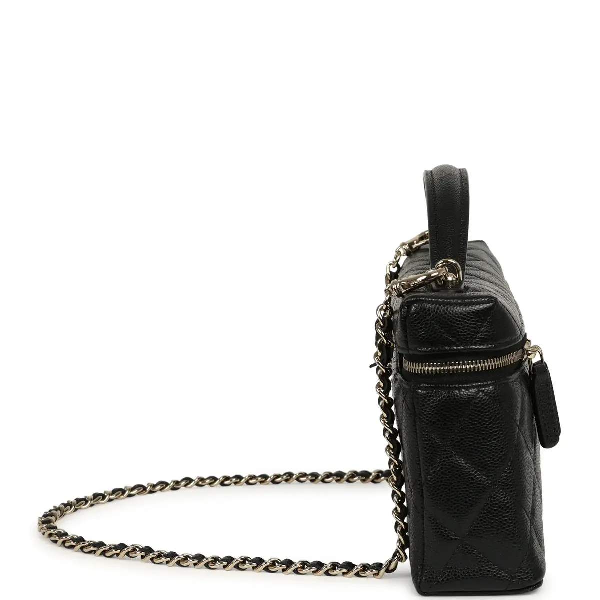 Chanel Chanel East West Top Handle Long Vanity Case with Chain Black Caviar Light Gold Hardware | Thumbnail 3 Chanel Chanel East West Top Handle Long Vanity Case with Chain Black Caviar Light Gold Hardware | Thumbnail 3