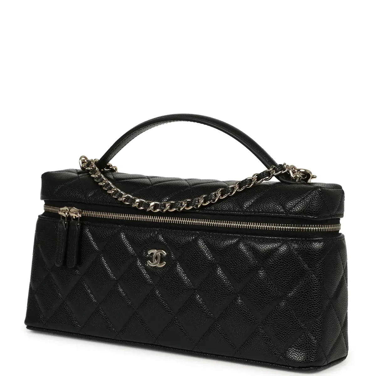 Chanel Chanel East West Top Handle Long Vanity Case with Chain Black Caviar Light Gold Hardware | Thumbnail 5 Chanel Chanel East West Top Handle Long Vanity Case with Chain Black Caviar Light Gold Hardware | Thumbnail 5