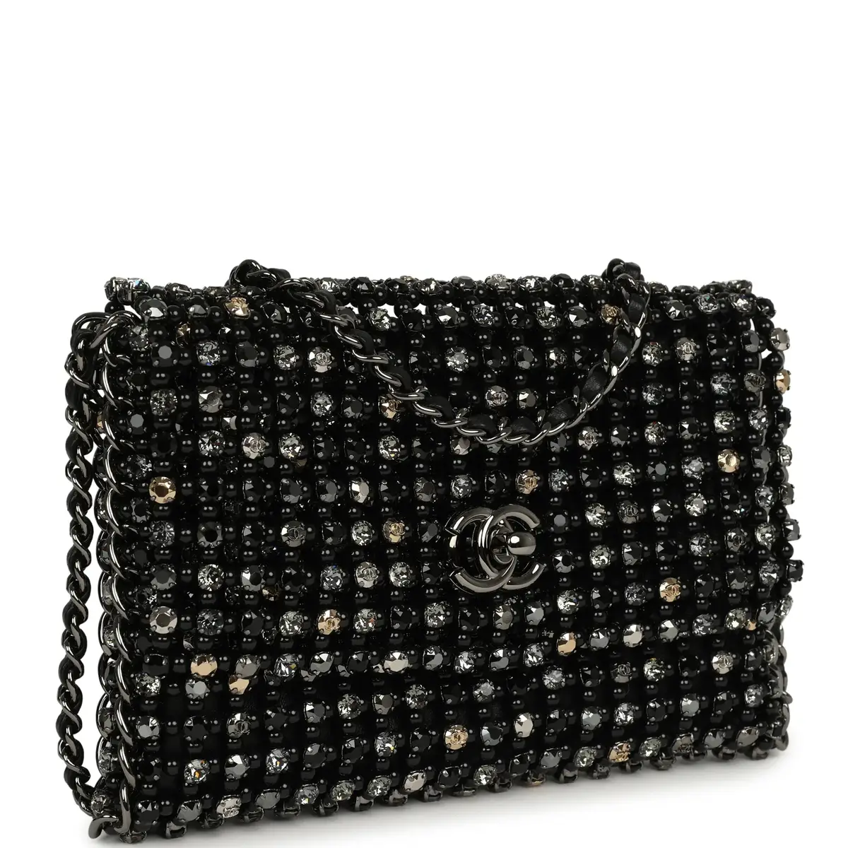 Chanel Chanel Medium Beaded Evening Bag Strass, Pearl, Black Leather Ruthenium Hardware | Thumbnail 2 Chanel Chanel Medium Beaded Evening Bag Strass, Pearl, Black Leather Ruthenium Hardware | Thumbnail 2