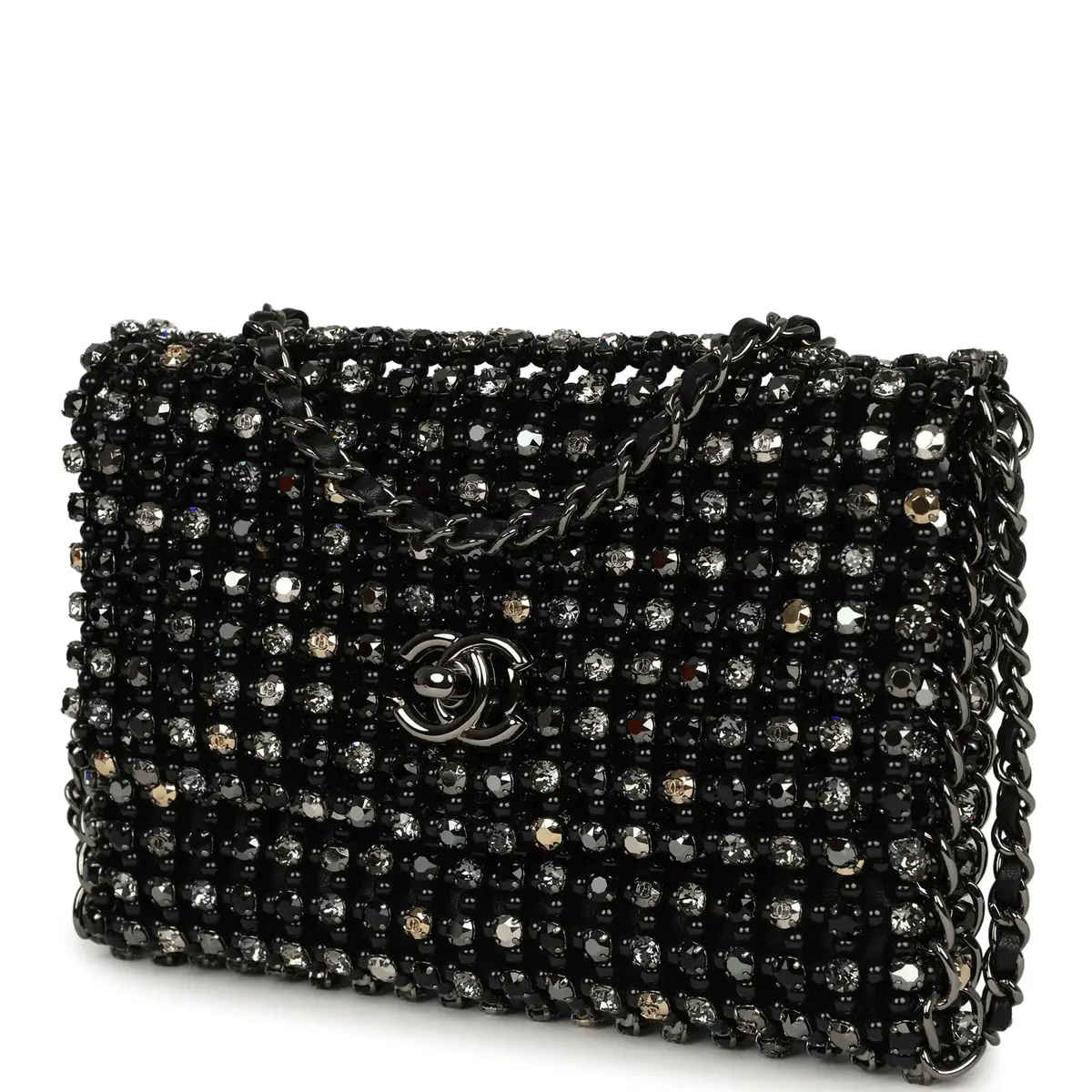 Chanel Chanel Medium Beaded Evening Bag Strass, Pearl, Black Leather Ruthenium Hardware | Thumbnail 6 Chanel Chanel Medium Beaded Evening Bag Strass, Pearl, Black Leather Ruthenium Hardware | Thumbnail 6