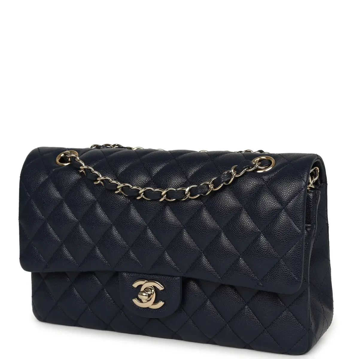Chanel Chanel Medium Classic Double Flap Bag Navy Blue Shiny Caviar Light Gold Hardware | Thumbnail 5 Chanel Chanel Medium Classic Double Flap Bag Navy Blue Shiny Caviar Light Gold Hardware | Thumbnail 5