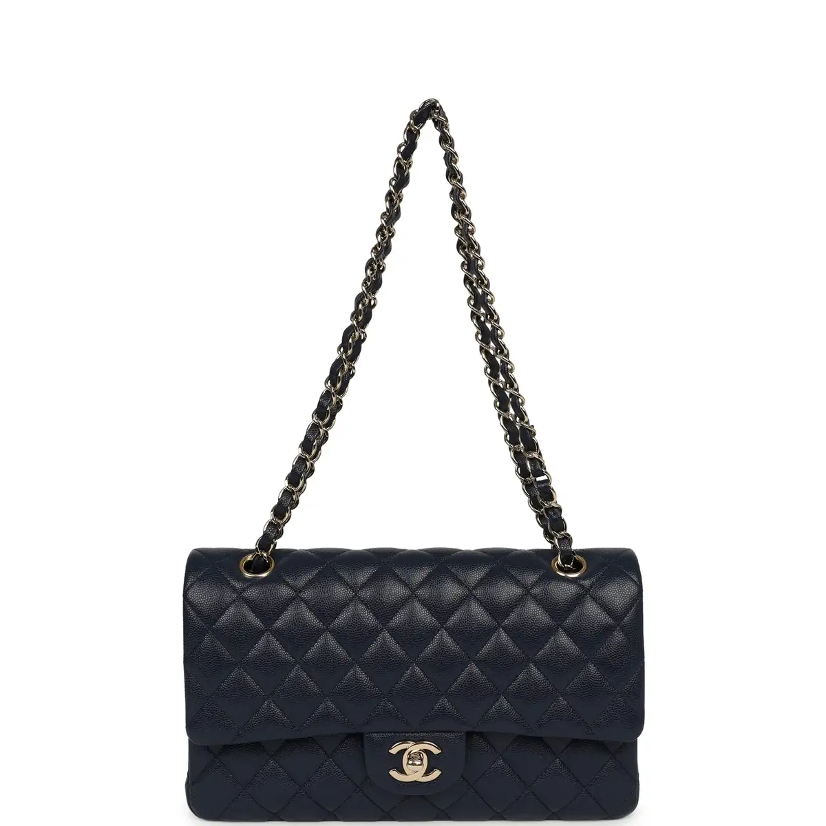 Chanel Chanel Medium Classic Double Flap Bag Navy Blue Shiny Caviar Light Gold Hardware | Thumbnail 7 Chanel Chanel Medium Classic Double Flap Bag Navy Blue Shiny Caviar Light Gold Hardware | Thumbnail 7