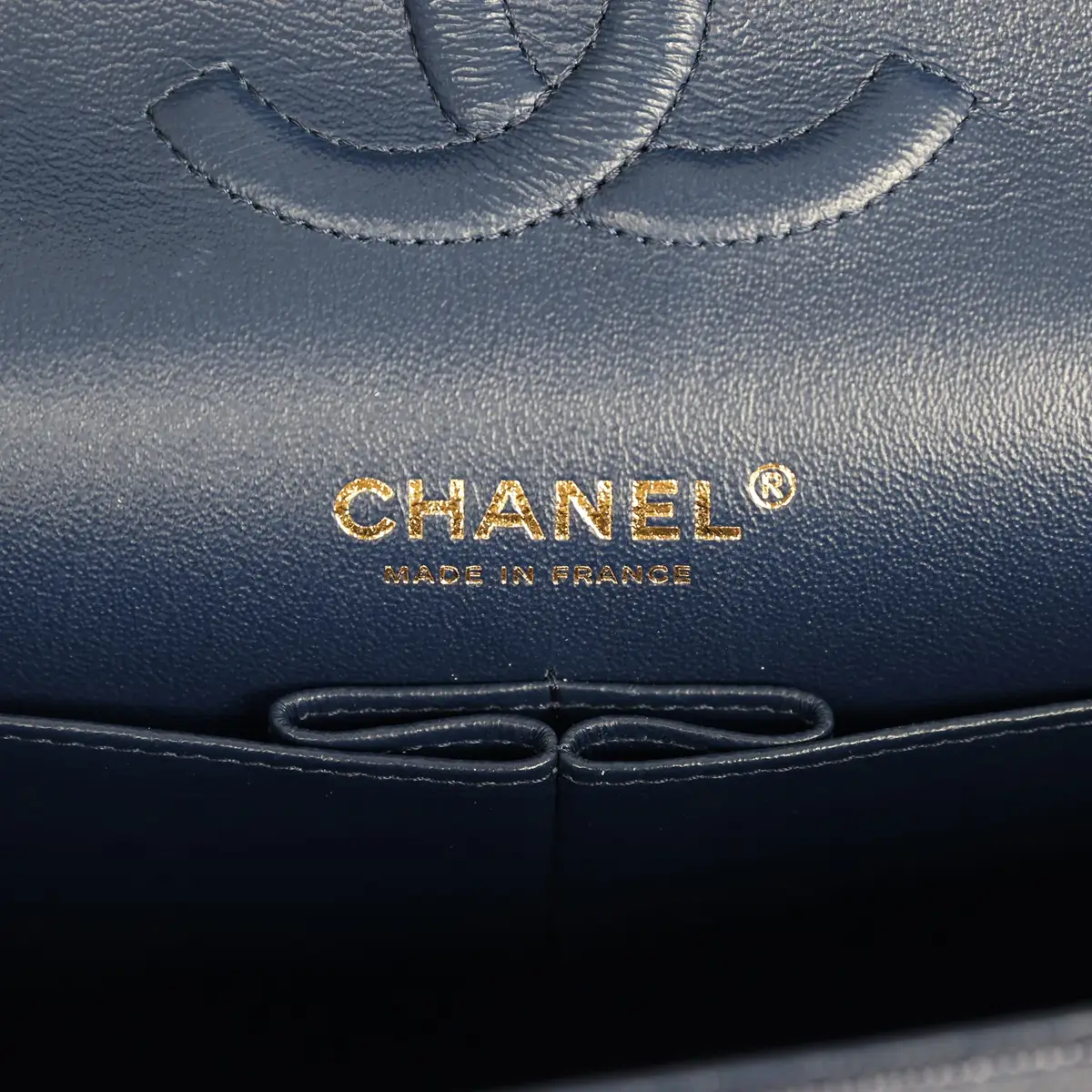 Chanel Chanel Medium Classic Double Flap Bag Navy Blue Shiny Caviar Light Gold Hardware | Thumbnail 9 Chanel Chanel Medium Classic Double Flap Bag Navy Blue Shiny Caviar Light Gold Hardware | Thumbnail 9