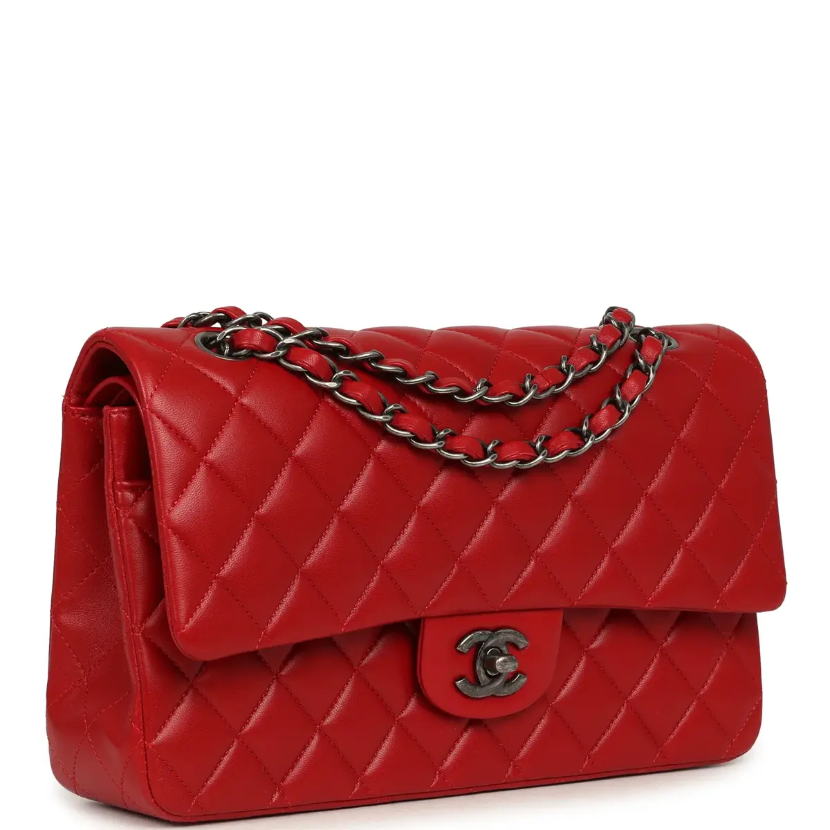 Chanel Chanel Medium Classic Double Flap Bag Red Lambskin Aged Ruthenium Hardware | Thumbnail 2 Chanel Chanel Medium Classic Double Flap Bag Red Lambskin Aged Ruthenium Hardware | Thumbnail 2