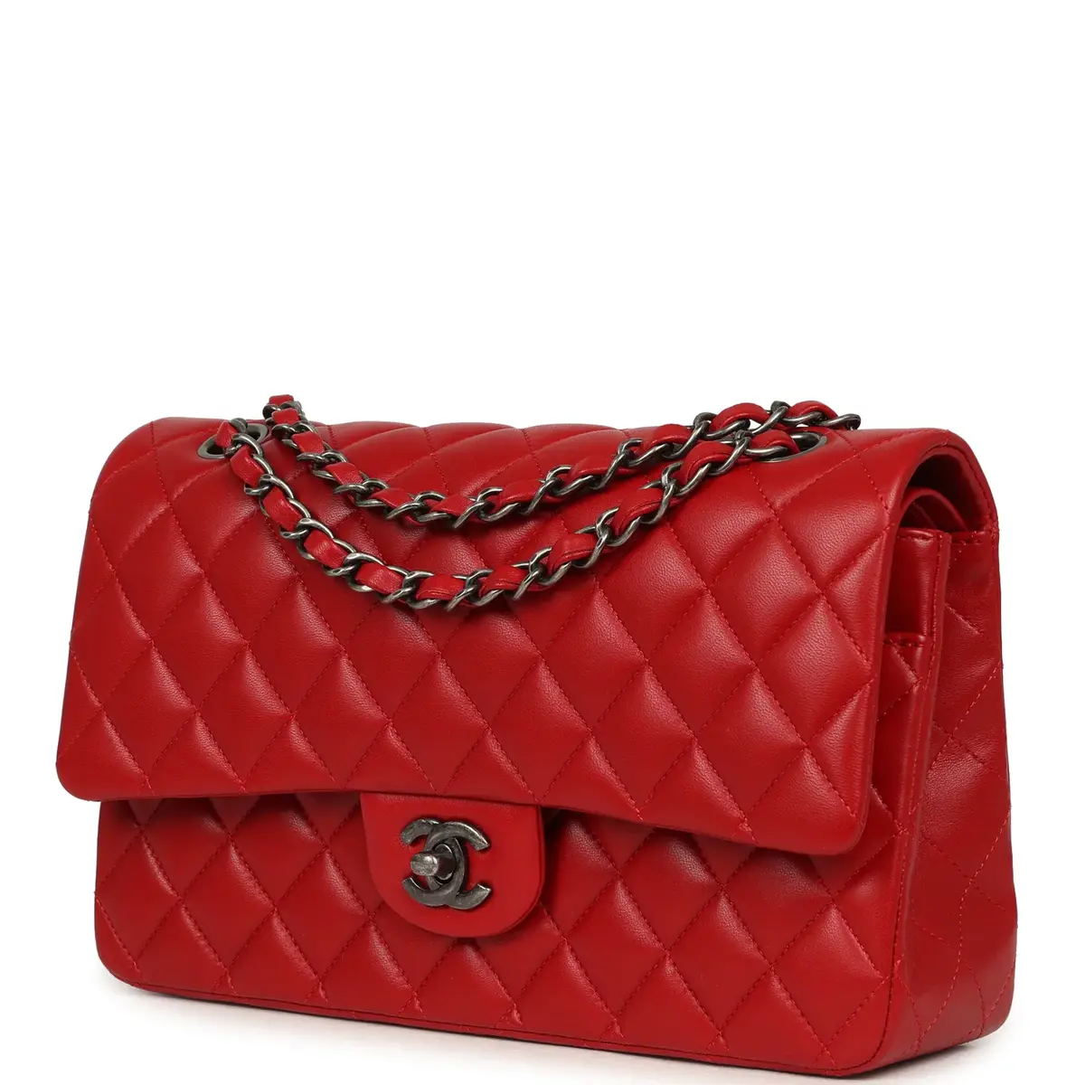 Chanel Chanel Medium Classic Double Flap Bag Red Lambskin Aged Ruthenium Hardware | Thumbnail 5 Chanel Chanel Medium Classic Double Flap Bag Red Lambskin Aged Ruthenium Hardware | Thumbnail 5