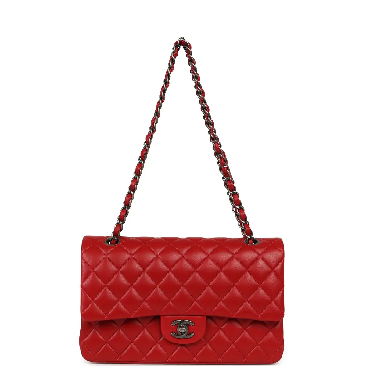Chanel Chanel Medium Classic Double Flap Bag Red Lambskin Aged Ruthenium Hardware | Thumbnail 7 Chanel Chanel Medium Classic Double Flap Bag Red Lambskin Aged Ruthenium Hardware | Thumbnail 7