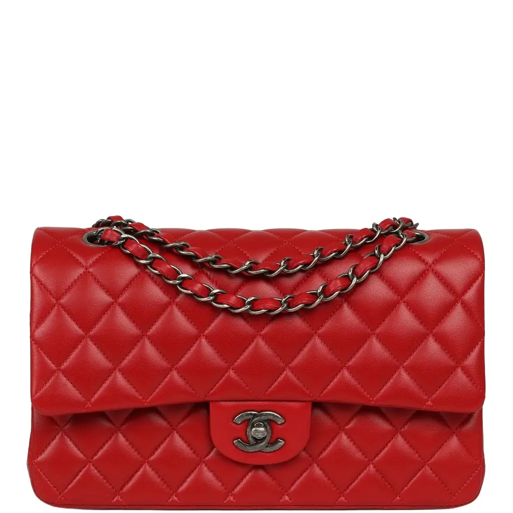 Chanel Chanel Medium Classic Double Flap Bag Red Lambskin Aged Ruthenium Hardware