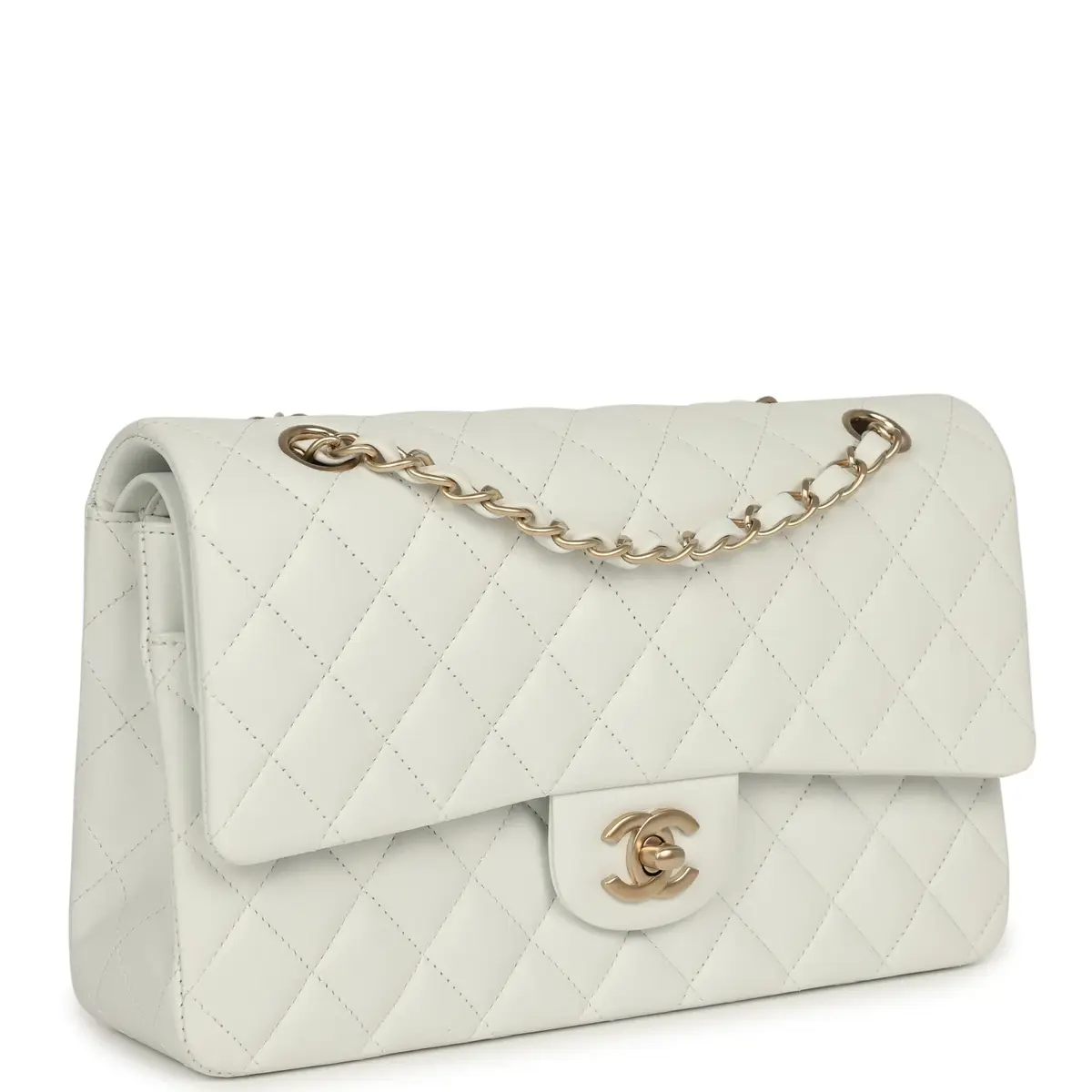 Chanel Chanel Medium Classic Double Flap Bag White Lambskin Brushed Gold Hardware | Thumbnail 2 Chanel Chanel Medium Classic Double Flap Bag White Lambskin Brushed Gold Hardware | Thumbnail 2