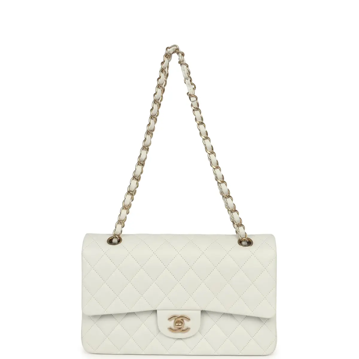 Chanel Chanel Medium Classic Double Flap Bag White Lambskin Brushed Gold Hardware | Thumbnail 7 Chanel Chanel Medium Classic Double Flap Bag White Lambskin Brushed Gold Hardware | Thumbnail 7