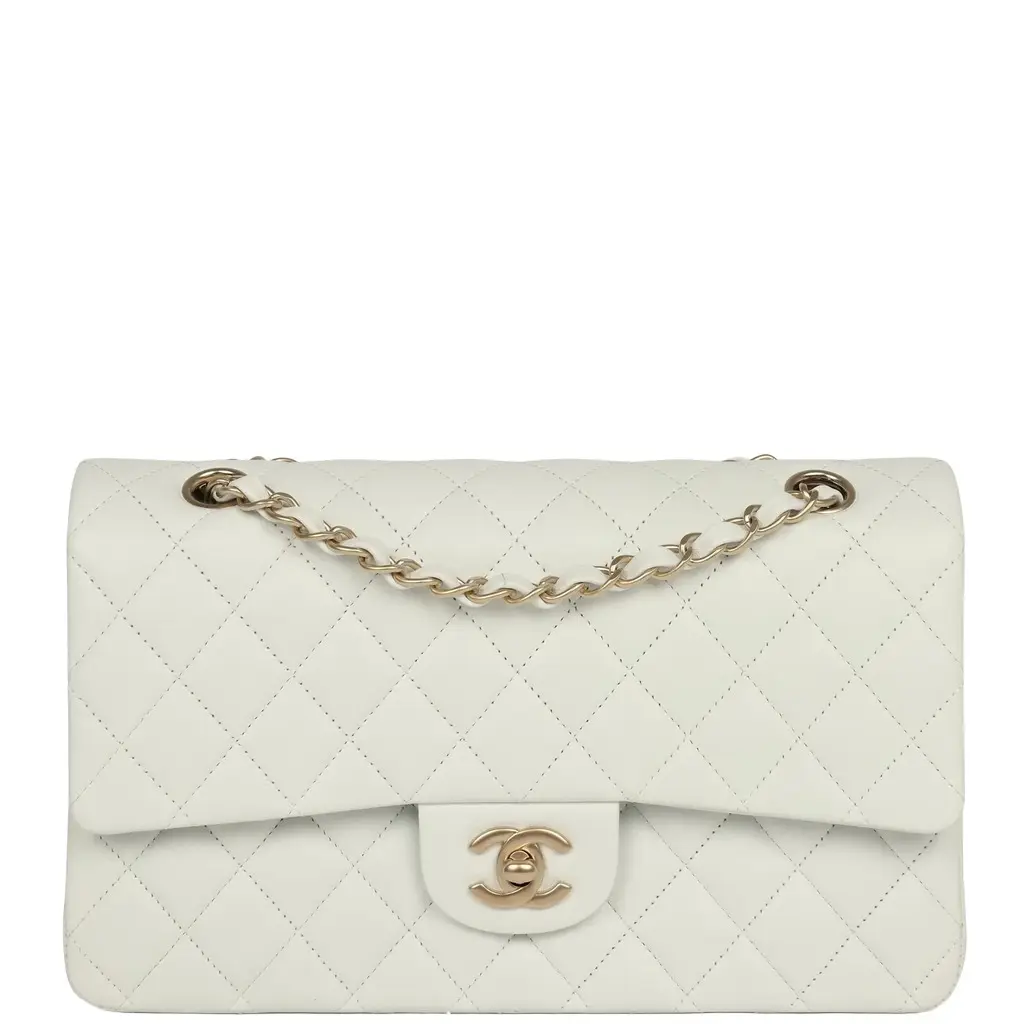 Chanel Chanel Medium Classic Double Flap Bag White Lambskin Brushed Gold Hardware