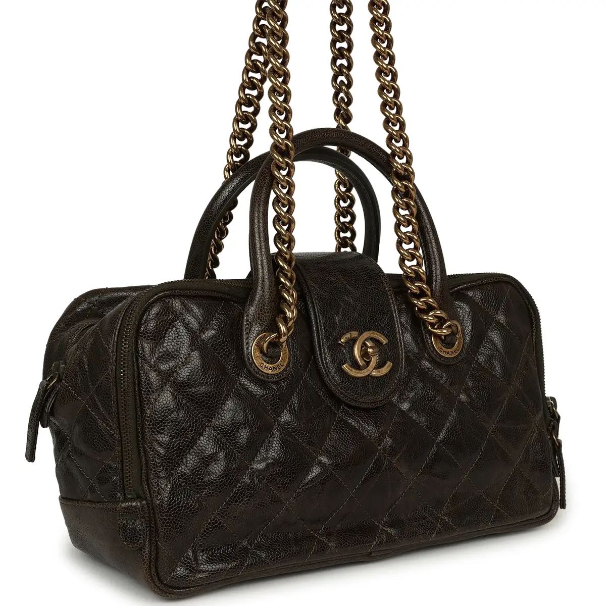 Chanel Chanel Paris-Bombay Shiva Bowling Bag Khaki Shiny Aged Crumpled Calfskin Antique Gold Hardware | Thumbnail 2