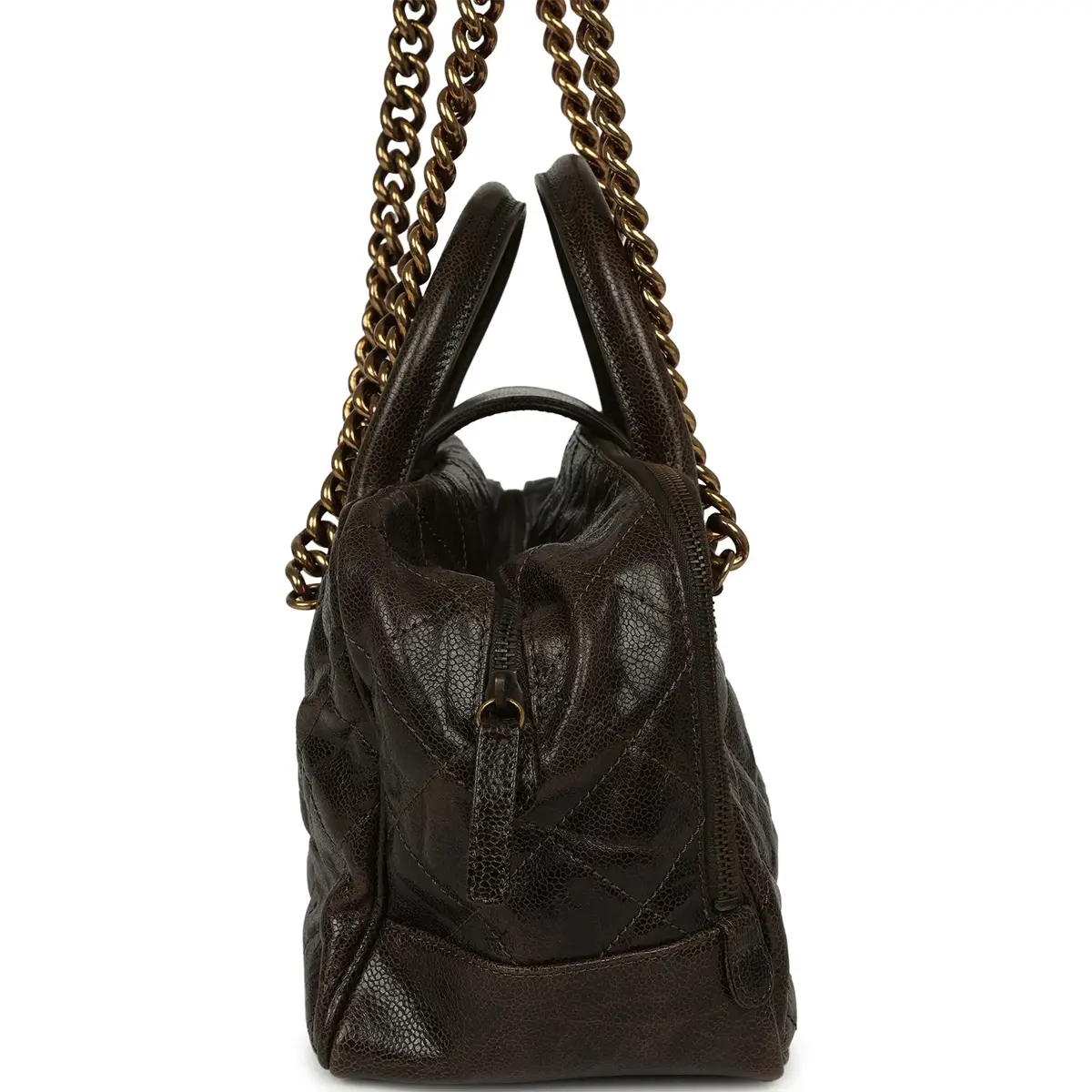 Chanel Chanel Paris-Bombay Shiva Bowling Bag Khaki Shiny Aged Crumpled Calfskin Antique Gold Hardware | Thumbnail 3