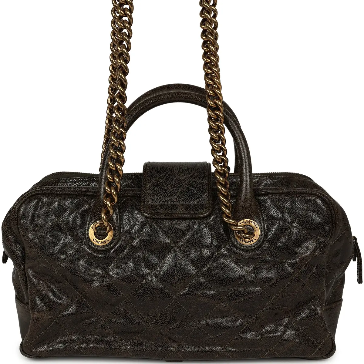 Chanel Chanel Paris-Bombay Shiva Bowling Bag Khaki Shiny Aged Crumpled Calfskin Antique Gold Hardware | Thumbnail 4