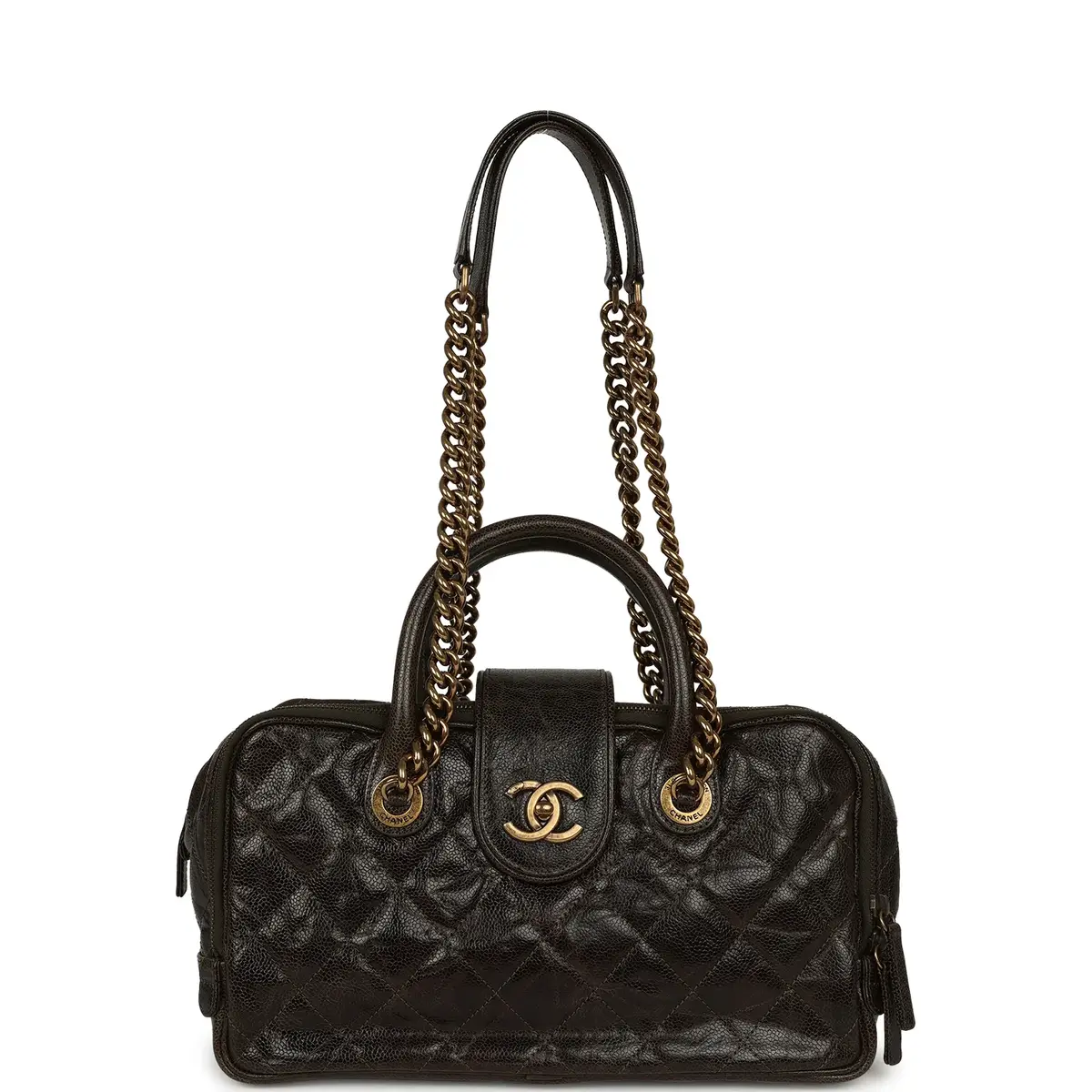 Chanel Chanel Paris-Bombay Shiva Bowling Bag Khaki Shiny Aged Crumpled Calfskin Antique Gold Hardware | Thumbnail 6