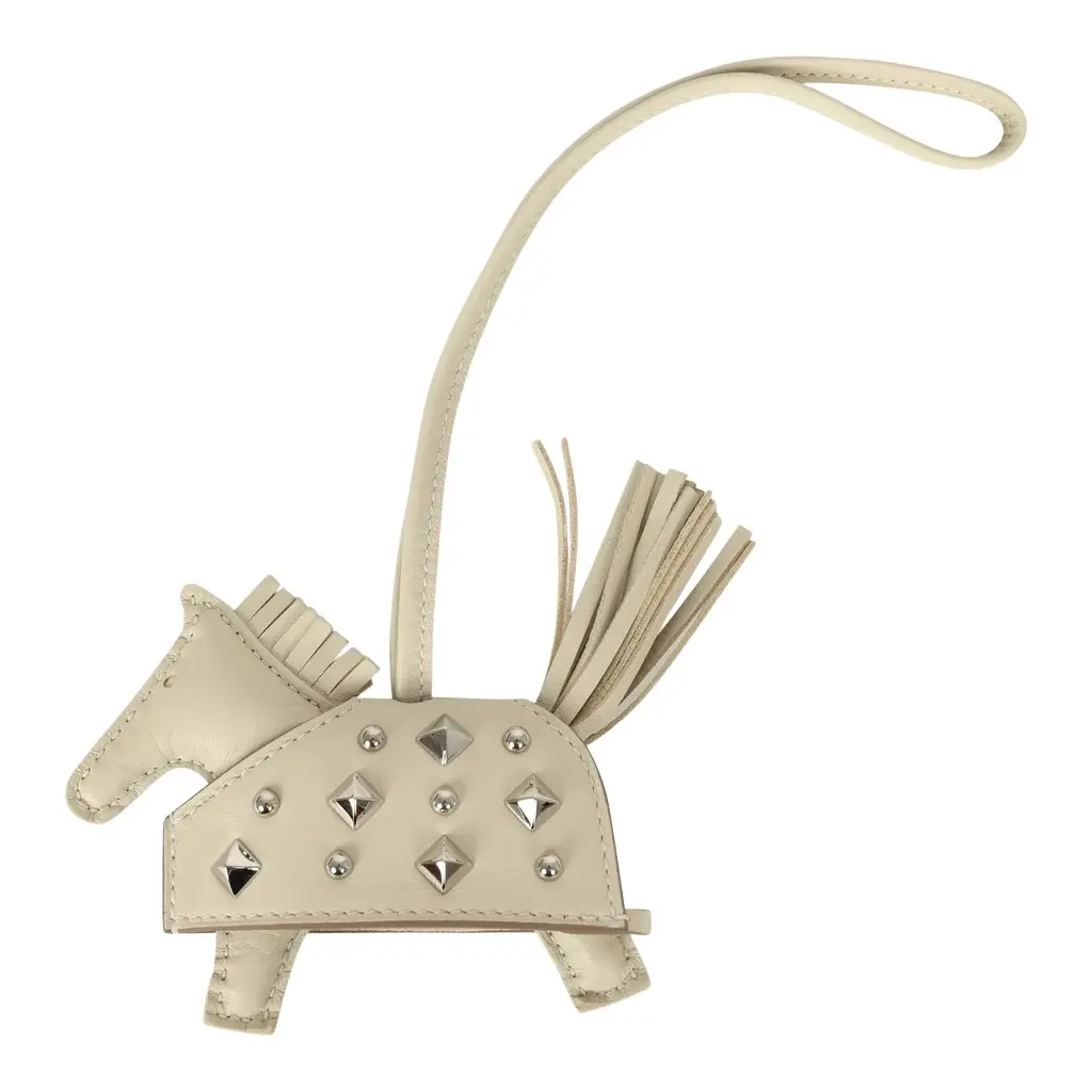 Hermes Rodeo Rock Bag Charm PM Craie Milo Lambskin Palladium Hardware Hermes Rodeo Rock Bag Charm PM Craie Milo Lambskin Palladium Hardware