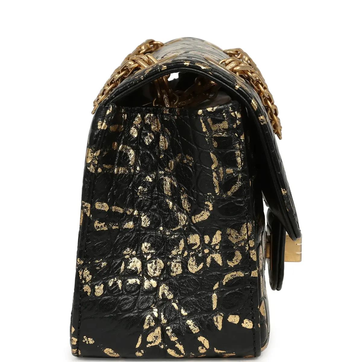Chanel Pre-owned Chanel Mini Graffiti Reissue 224 2.55 Flap Bag Black, Gold Croc Embossed Calfskin Brushed Gold Hardware | Thumbnail 3 Chanel Pre-owned Chanel Mini Graffiti Reissue 224 2.55 Flap Bag Black, Gold Croc Embossed Calfskin Brushed Gold Hardware | Thumbnail 3