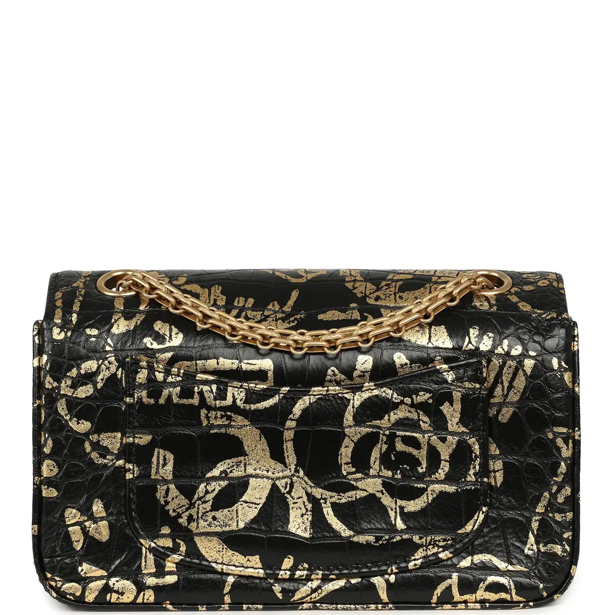 Chanel Pre-owned Chanel Mini Graffiti Reissue 224 2.55 Flap Bag Black, Gold Croc Embossed Calfskin Brushed Gold Hardware | Thumbnail 4 Chanel Pre-owned Chanel Mini Graffiti Reissue 224 2.55 Flap Bag Black, Gold Croc Embossed Calfskin Brushed Gold Hardware | Thumbnail 4