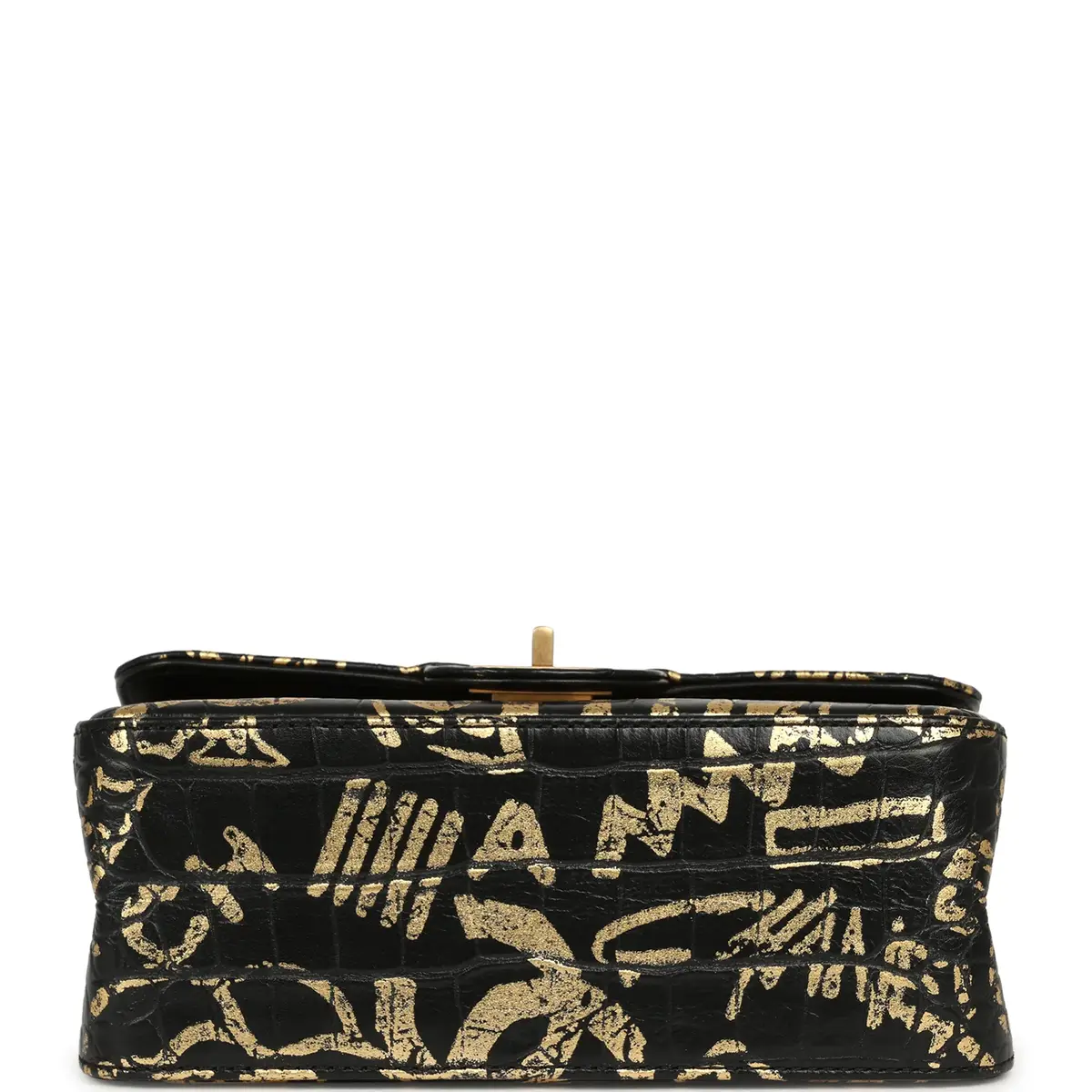 Chanel Pre-owned Chanel Mini Graffiti Reissue 224 2.55 Flap Bag Black, Gold Croc Embossed Calfskin Brushed Gold Hardware | Thumbnail 6 Chanel Pre-owned Chanel Mini Graffiti Reissue 224 2.55 Flap Bag Black, Gold Croc Embossed Calfskin Brushed Gold Hardware | Thumbnail 6