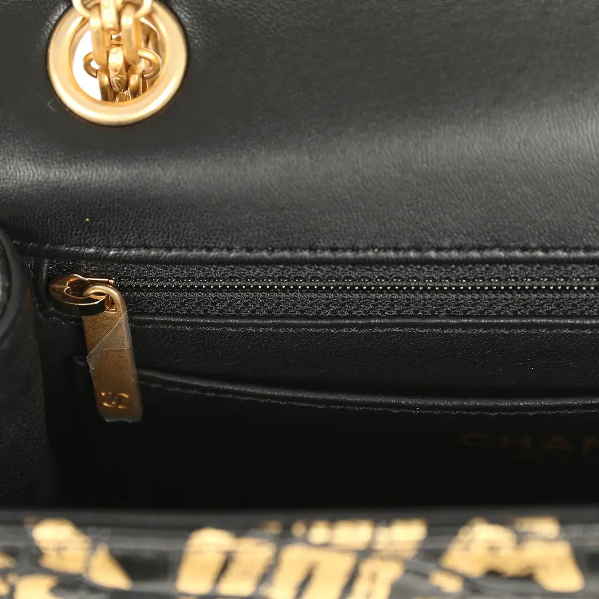 Chanel Pre-owned Chanel Mini Graffiti Reissue 224 2.55 Flap Bag Black, Gold Croc Embossed Calfskin Brushed Gold Hardware | Thumbnail 8 Chanel Pre-owned Chanel Mini Graffiti Reissue 224 2.55 Flap Bag Black, Gold Croc Embossed Calfskin Brushed Gold Hardware | Thumbnail 8