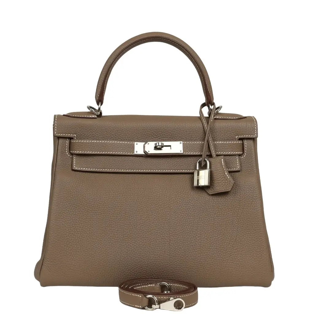 HERMÈS Pre-owned Hermes Kelly Retourne 28 Etoupe Togo Palladium Hardware