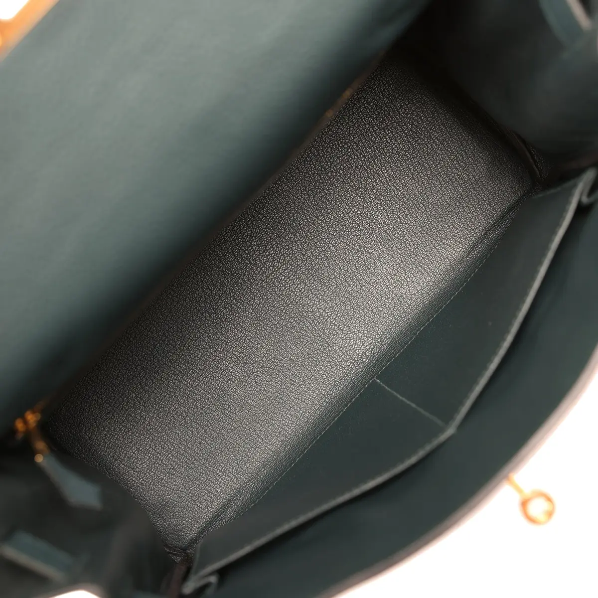 HERMÈS Pre-owned Hermes Kelly Retourne 28 Vert Cypress Togo, Matte Alligator Touch Gold Hardware | Thumbnail 9 HERMÈS Pre-owned Hermes Kelly Retourne 28 Vert Cypress Togo, Matte Alligator Touch Gold Hardware | Thumbnail 9