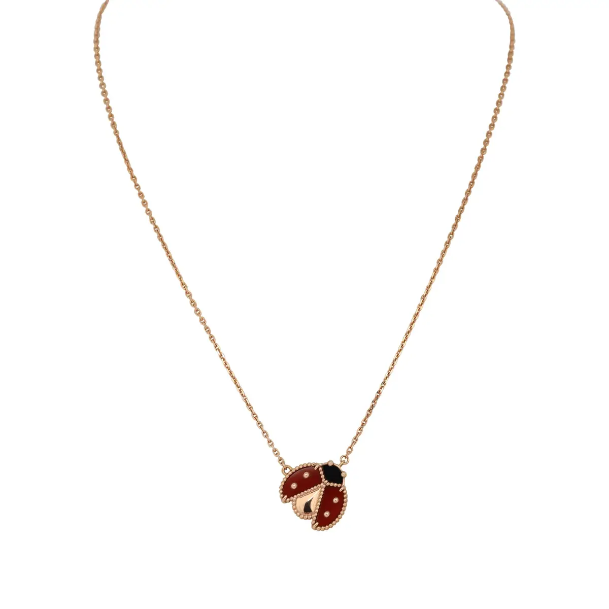 Van Cleef & Arpels Van Cleef & Arpels Lucky Spring Ladybug Pendant Necklace Carnelian, Onyx 18K Rose Gold