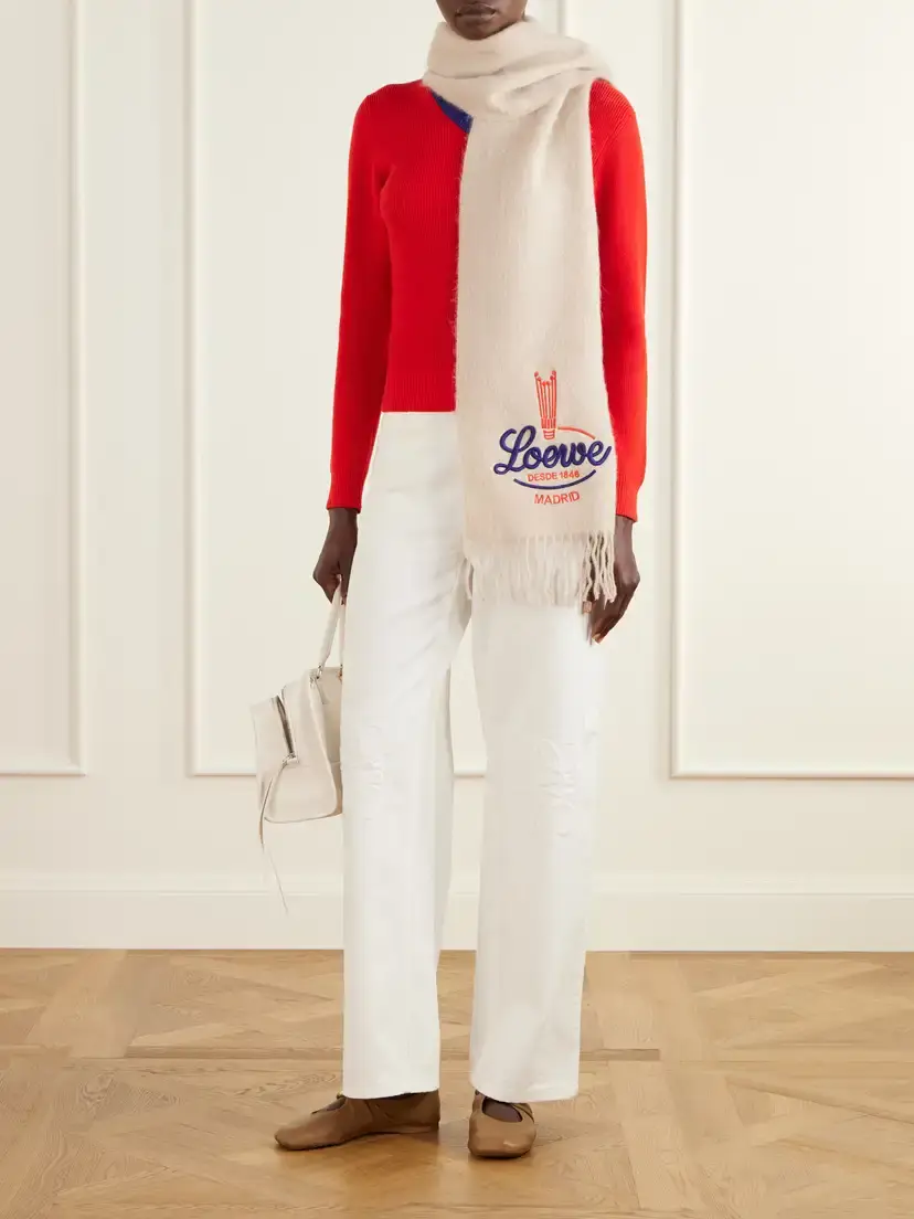 Loewe Logo-embroidered Fringed Alpaca And Wool-blend Scarf | Thumbnail 3 Loewe Logo-embroidered Fringed Alpaca And Wool-blend Scarf | Thumbnail 3