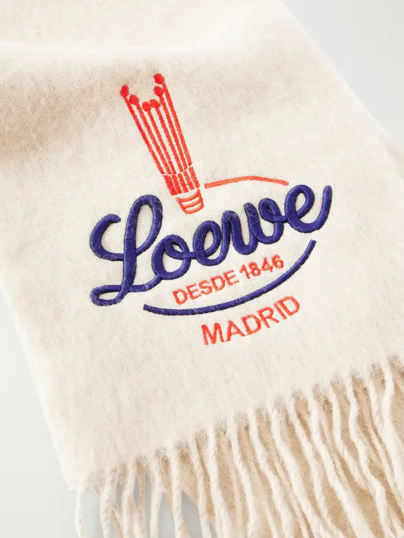 Loewe Logo-embroidered Fringed Alpaca And Wool-blend Scarf | Thumbnail 4 Loewe Logo-embroidered Fringed Alpaca And Wool-blend Scarf | Thumbnail 4