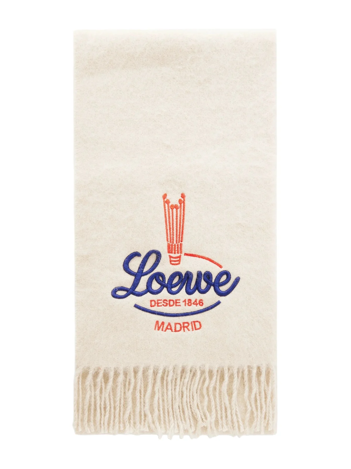 Loewe Logo-embroidered Fringed Alpaca And Wool-blend Scarf - Neutrals