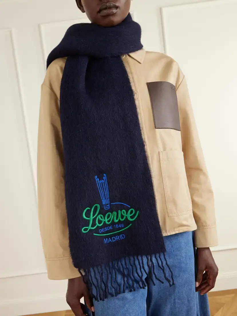 Loewe Logo-embroidered Fringed Alpaca And Wool-blend Scarf | Thumbnail 2 Loewe Logo-embroidered Fringed Alpaca And Wool-blend Scarf | Thumbnail 2