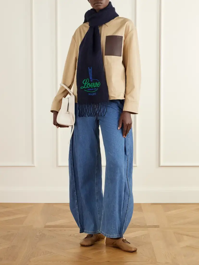 Loewe Logo-embroidered Fringed Alpaca And Wool-blend Scarf | Thumbnail 3 Loewe Logo-embroidered Fringed Alpaca And Wool-blend Scarf | Thumbnail 3