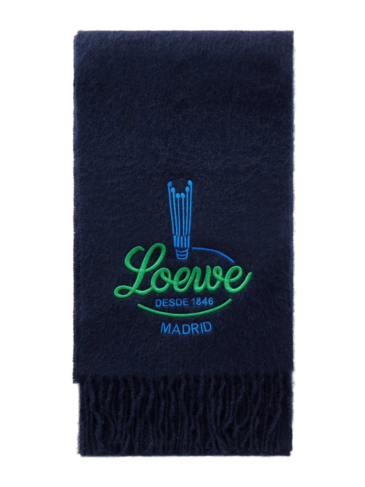 Logo-embroidered Fringed Alpaca And Wool-blend Scarf - Blue Logo-embroidered Fringed Alpaca And Wool-blend Scarf - Blue